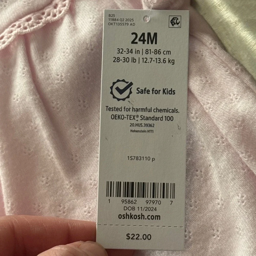 Baby B'gosh Pink Eyelet Flutter Sleeve Bodysuit 24M NWT New